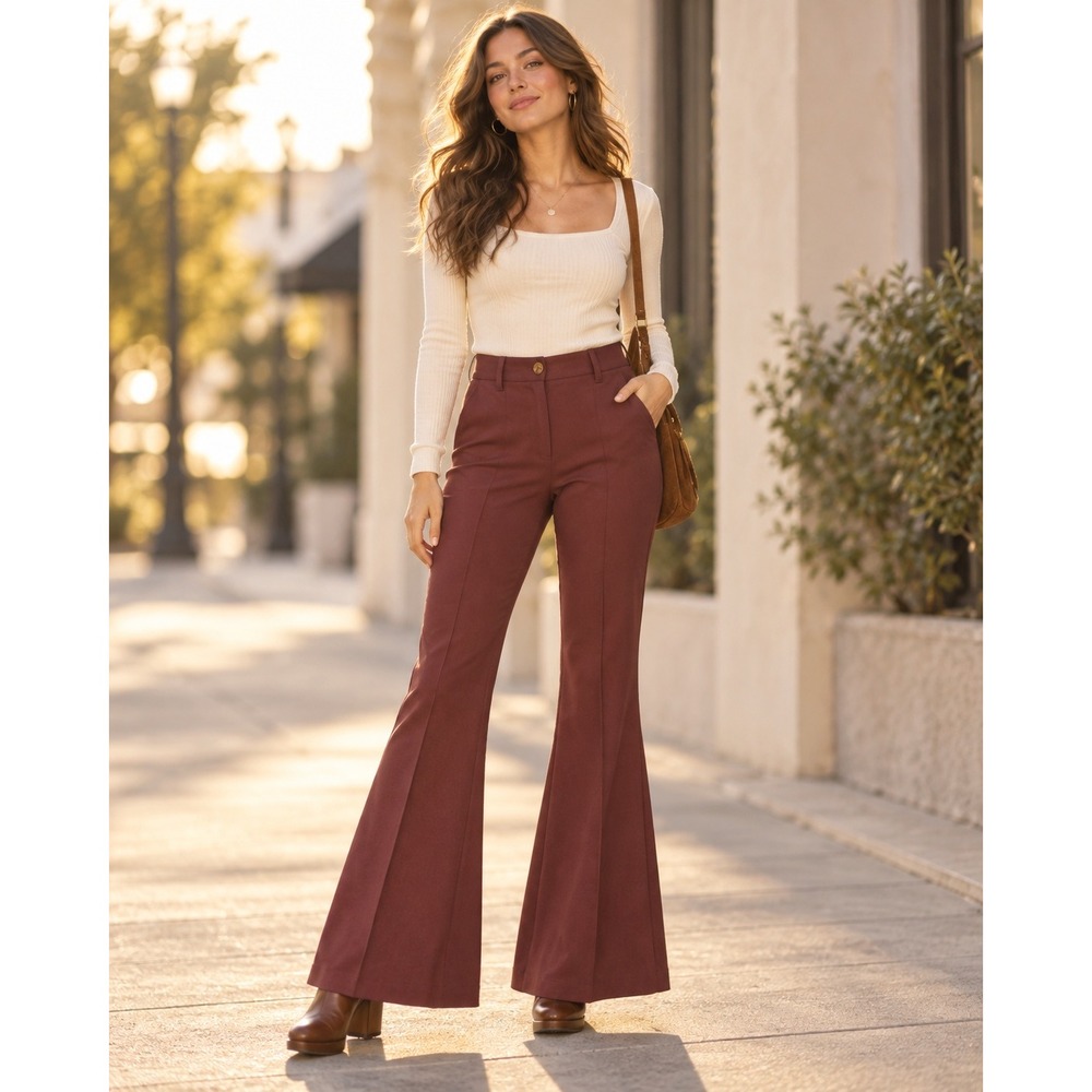 Urban Outfitters Burgundy Flare Pants 70s Revival Bell Bottoms S Fall Acadamia